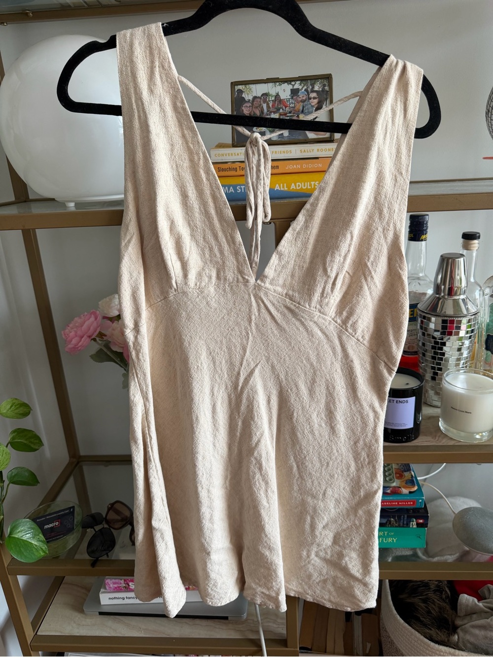 Princess Polly Tan V-Neck Linen Minidress